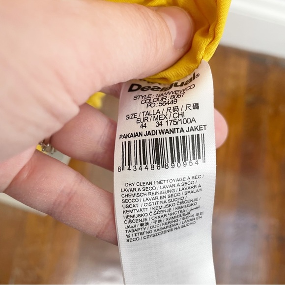 Desigual Yellow Wool Blend Land Abrig Coat Mustard Metallic Zip NWOT 44 - Picture 12 of 12